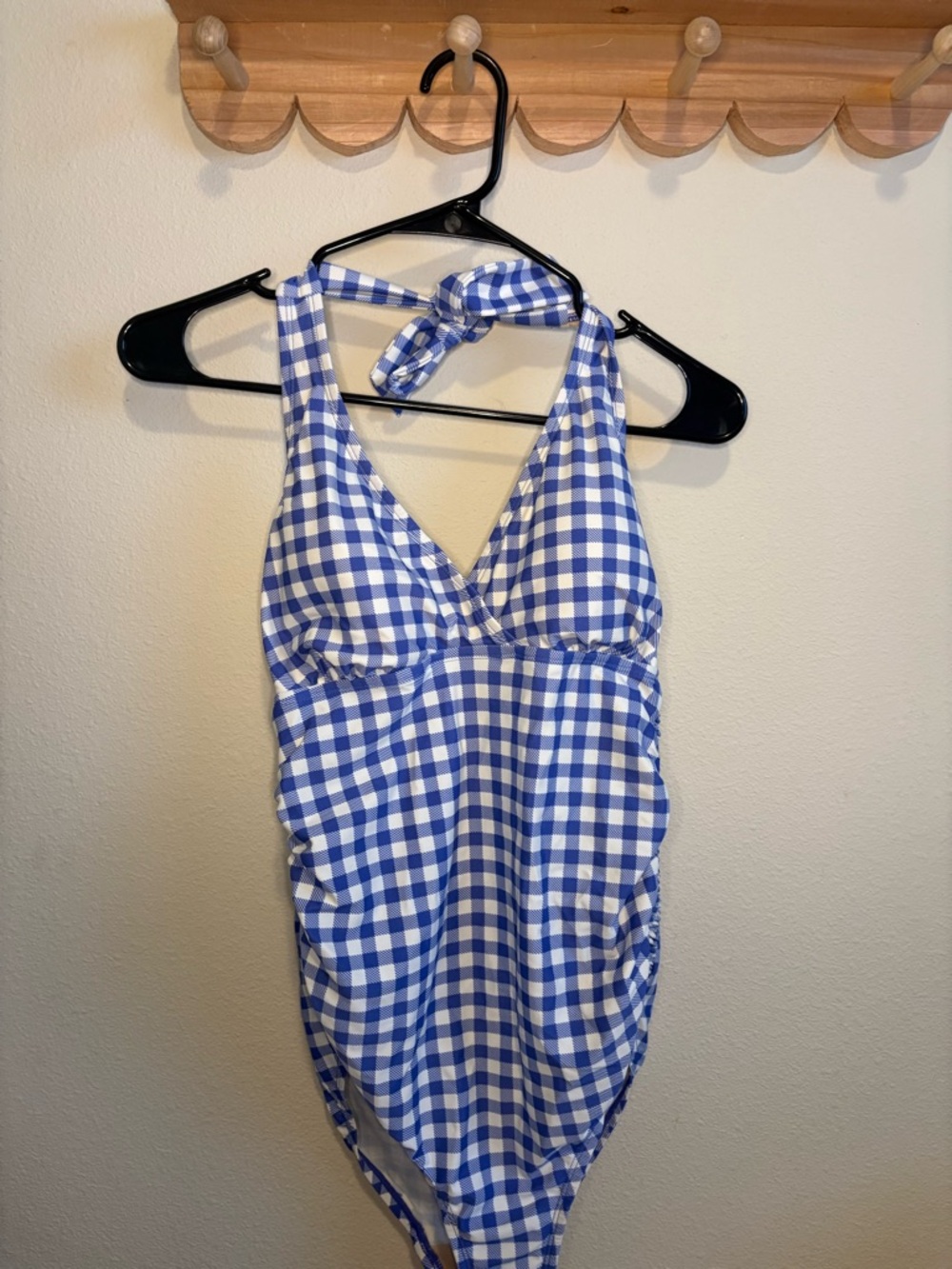 Motherhood Maternity Blue Gingham Halter One-Piece